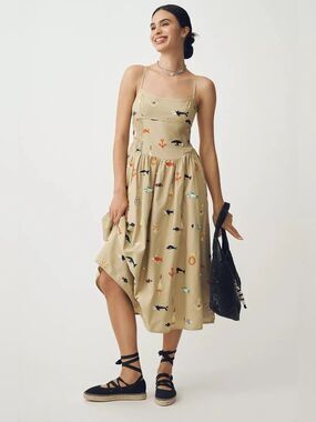 Maeve Sleeveless Square-Neck Drop-Waist Midi Dress Size S